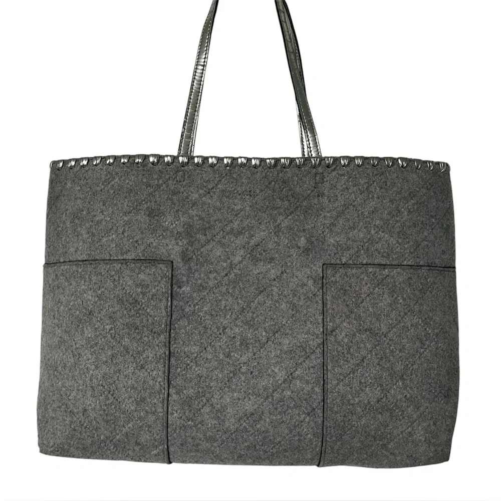 Tory Burch Block-T Functional grey Felt wool metallic leather large Tote bag - Picture 4 of 8
